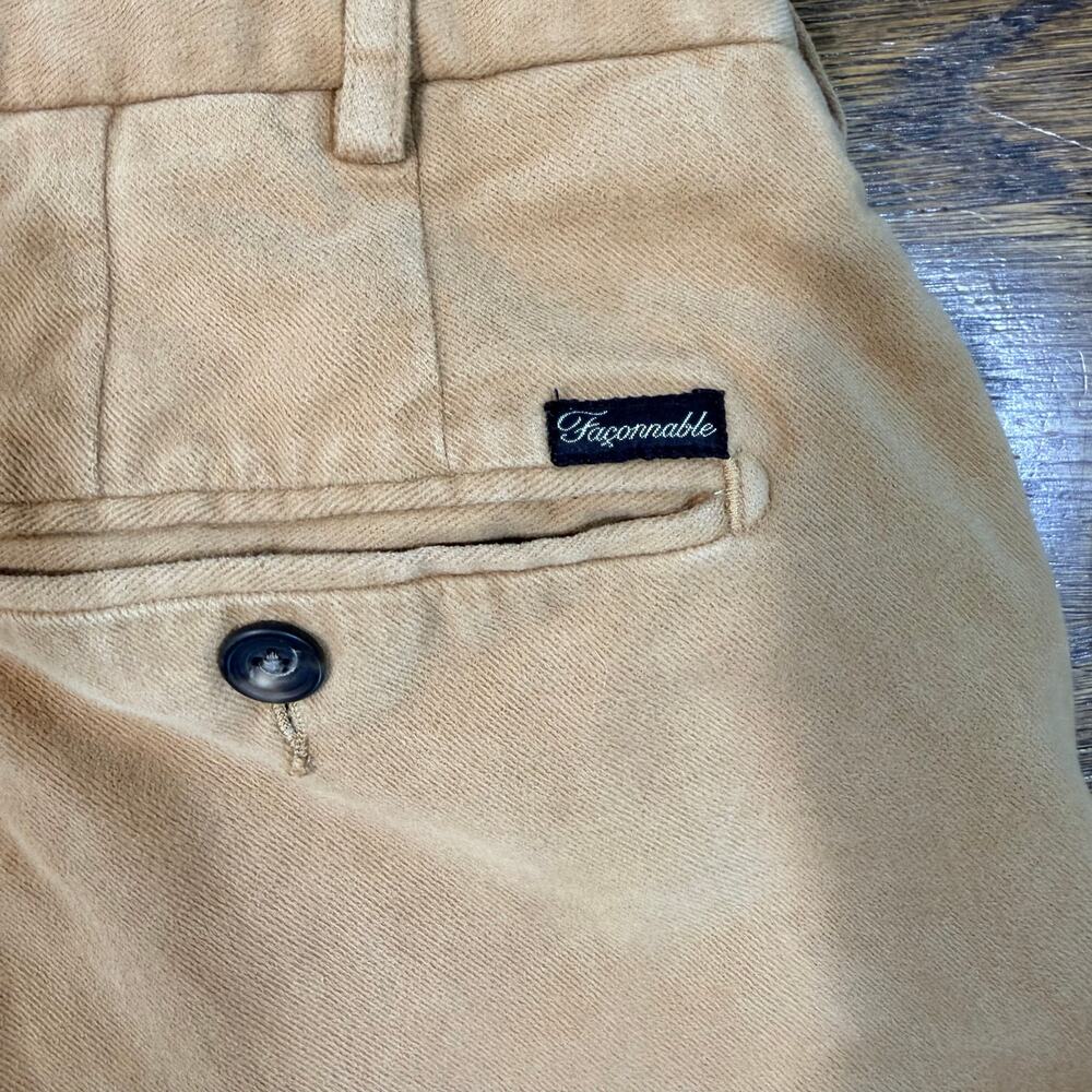 Vintage Façonnable Brushed Cotton Pants Men’s 34x29 Tan Wide Leg Cuffed - Picture 6 of 8